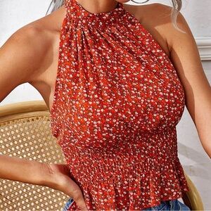 Tied open back halter top
